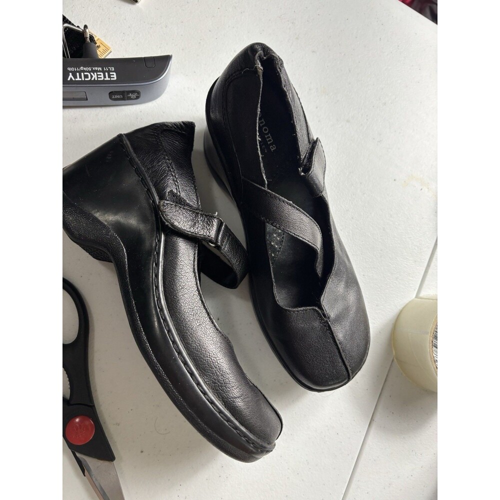 Sonoma Life Style All Black Shoes Leather With Adjustable Straps Size 7.5